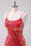 Glitter Rød Spaghetti Stropper Paljetter Bodycon Kort Homecoming Kjole