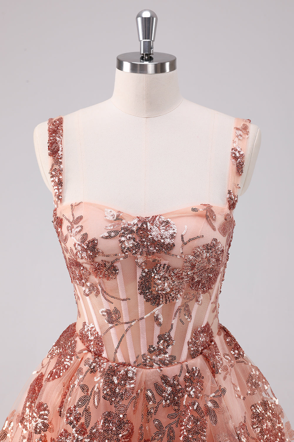 Glitter Blush A-linje Spaghetti Stropper Paljetter Tyll Korsett Homecoming Kjole