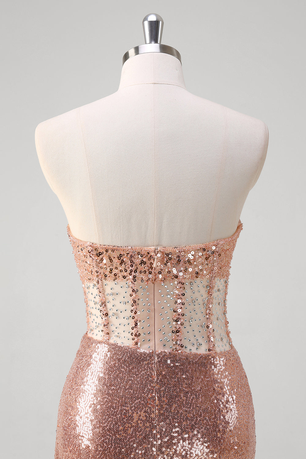 Glitrende Rose Golden Mermaid Korsett Lang Ballkjole Med Paljetter