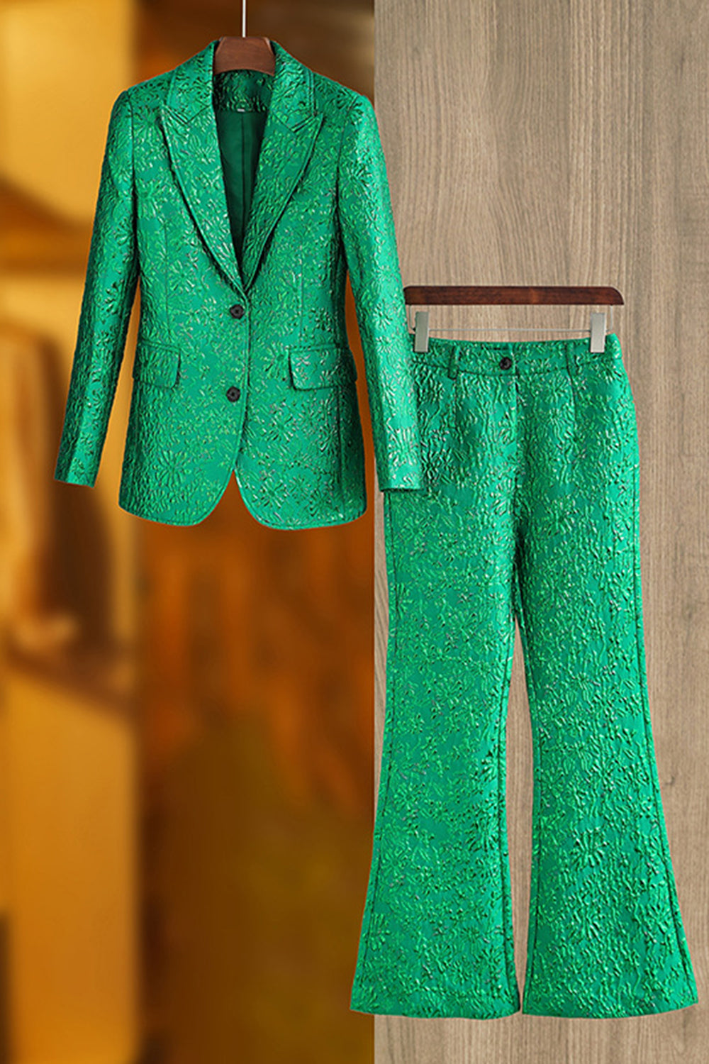 Green Peak Lapel Jacquard dresser for kvinner