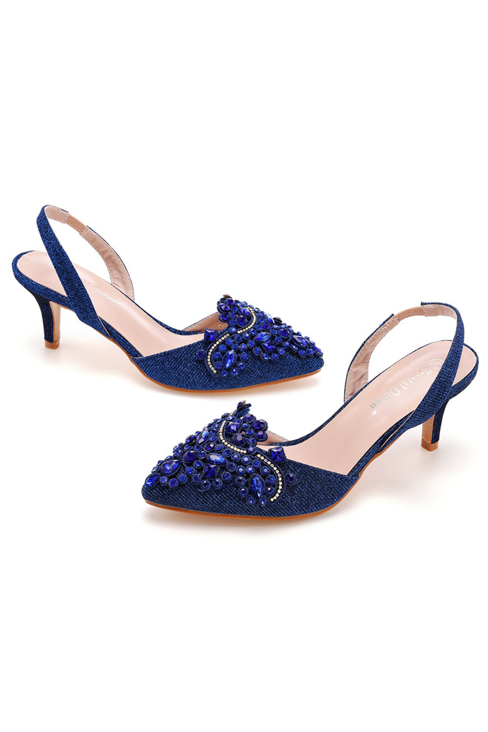 Svart Rhinestone Hæl Slingback Sandaler Spiss Tå Slip On Block Hæler