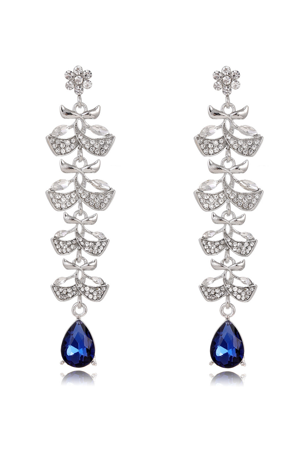 Royal Blue Leaf Tassel Water Drop Lange øredobber
