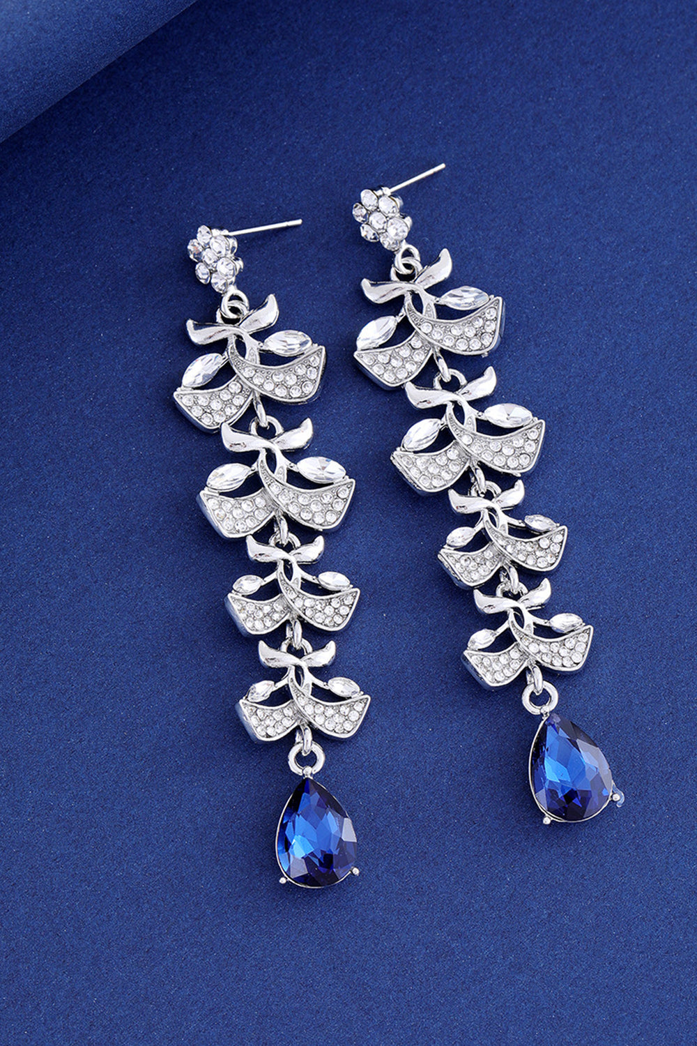 Royal Blue Leaf Tassel Water Drop Lange øredobber