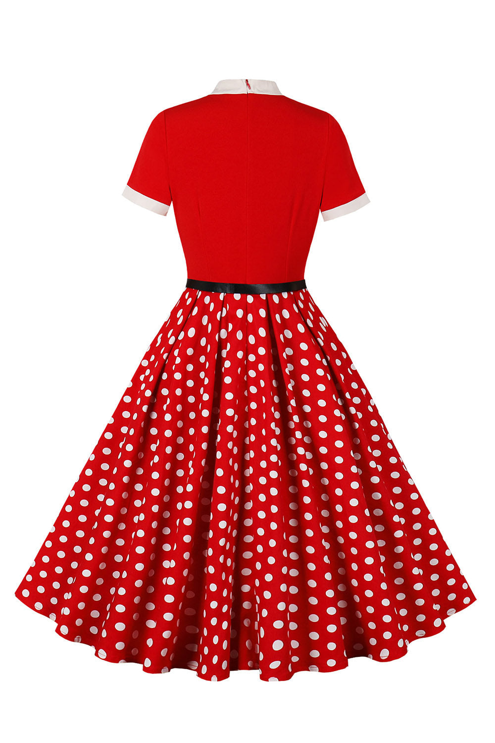 En linje Svart Polka Dots korte ermer 1950-tallet kjole med belte