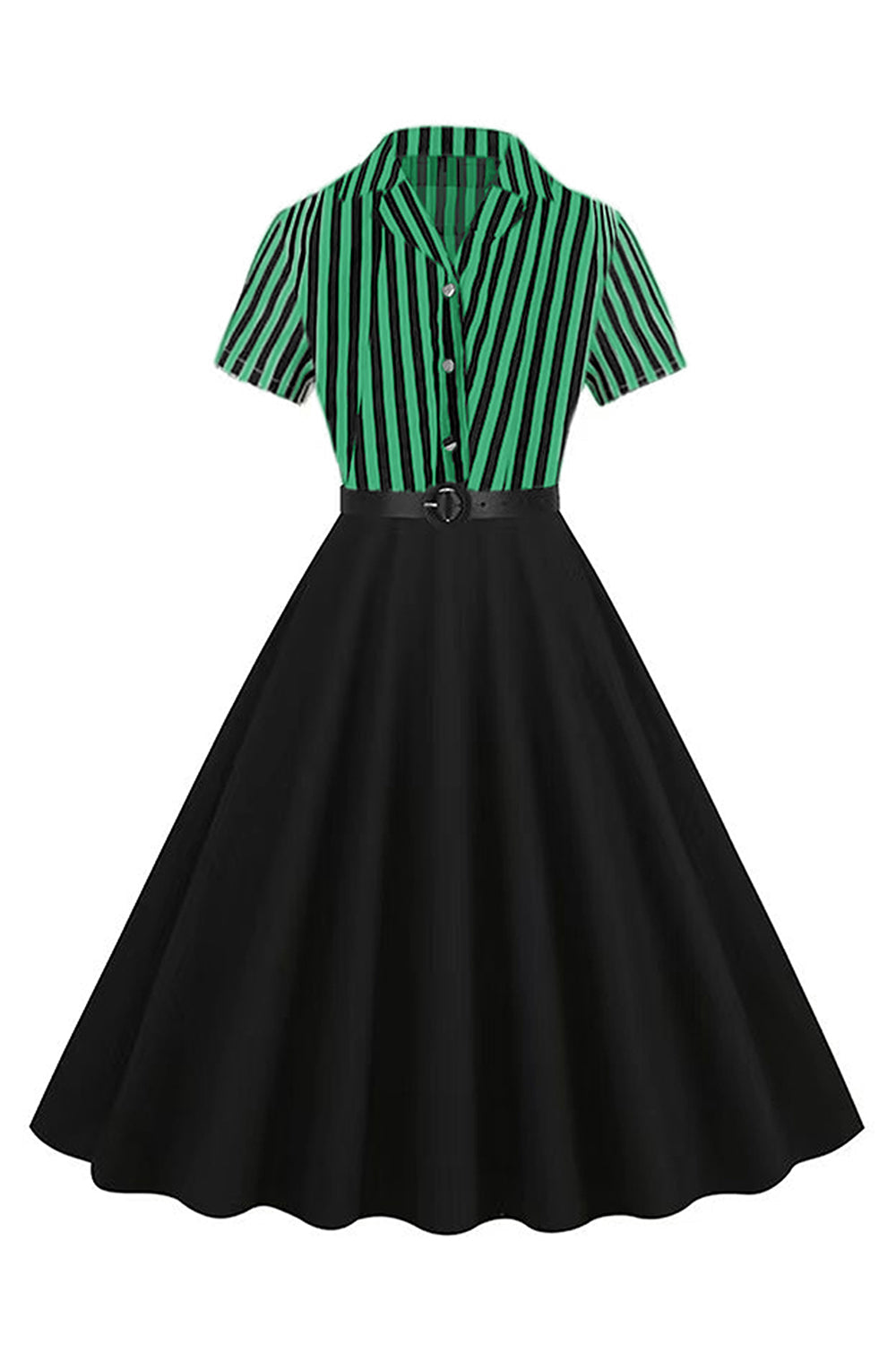 A Line Black Stripe 1950-talls kjole med korte ermer