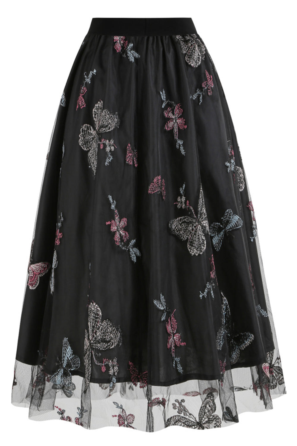 Aprikos høy midje Print Chiffon Floral Løs Midi A Line Skjørt