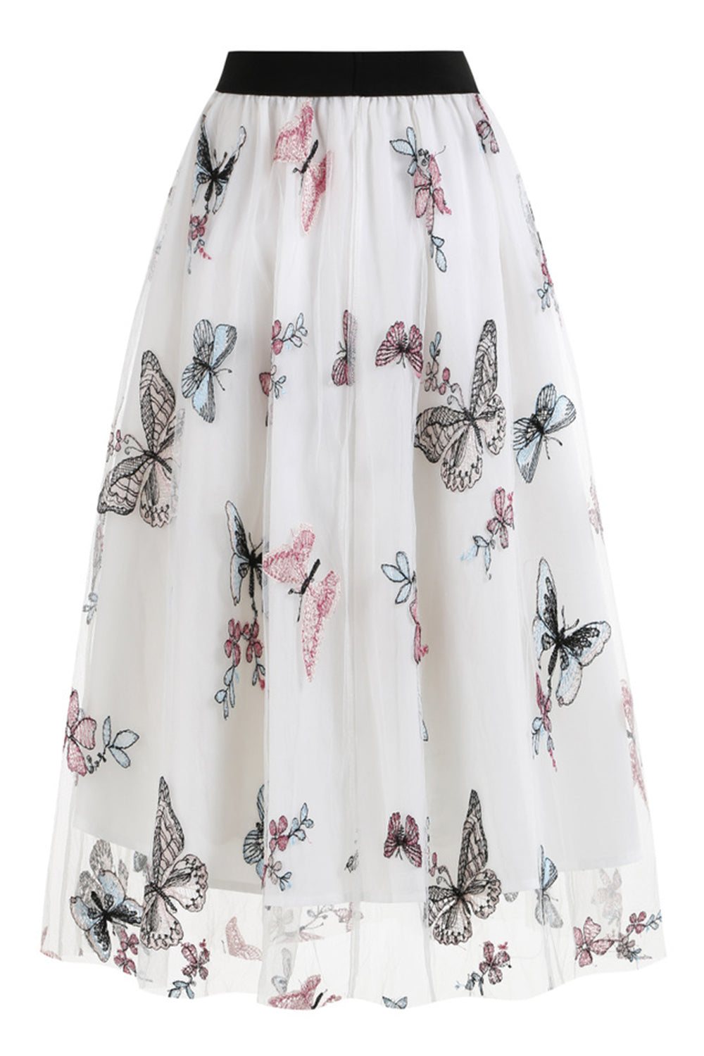 Aprikos høy midje Print Chiffon Floral Løs Midi A Line Skjørt