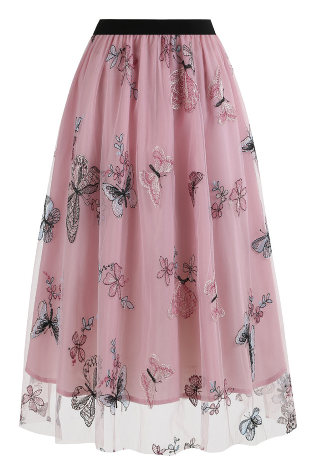 Aprikos høy midje Print Chiffon Floral Løs Midi A Line Skjørt