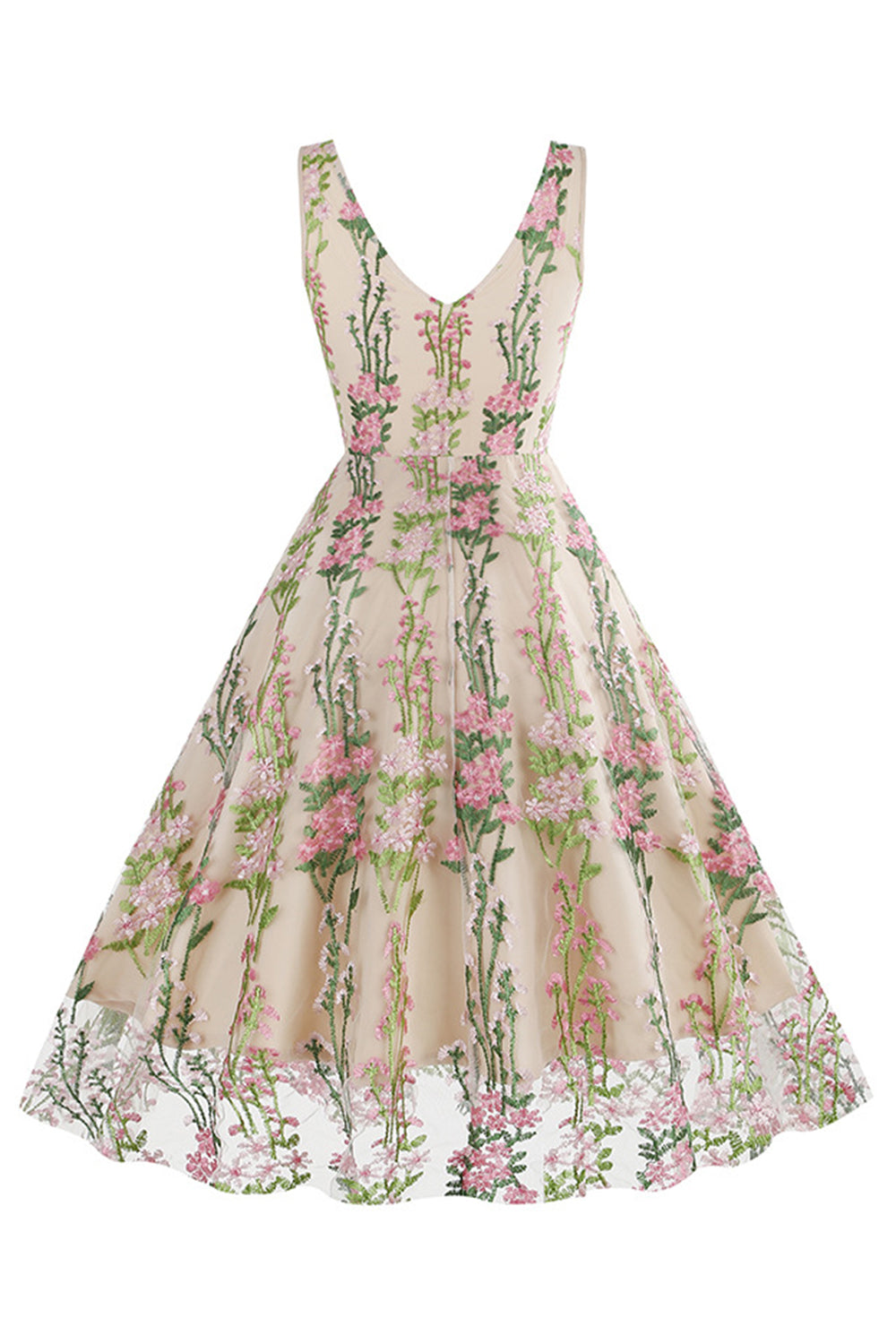 Svart Blomster Blonder Broderi Ermeløs Elegant Vintage Kjole