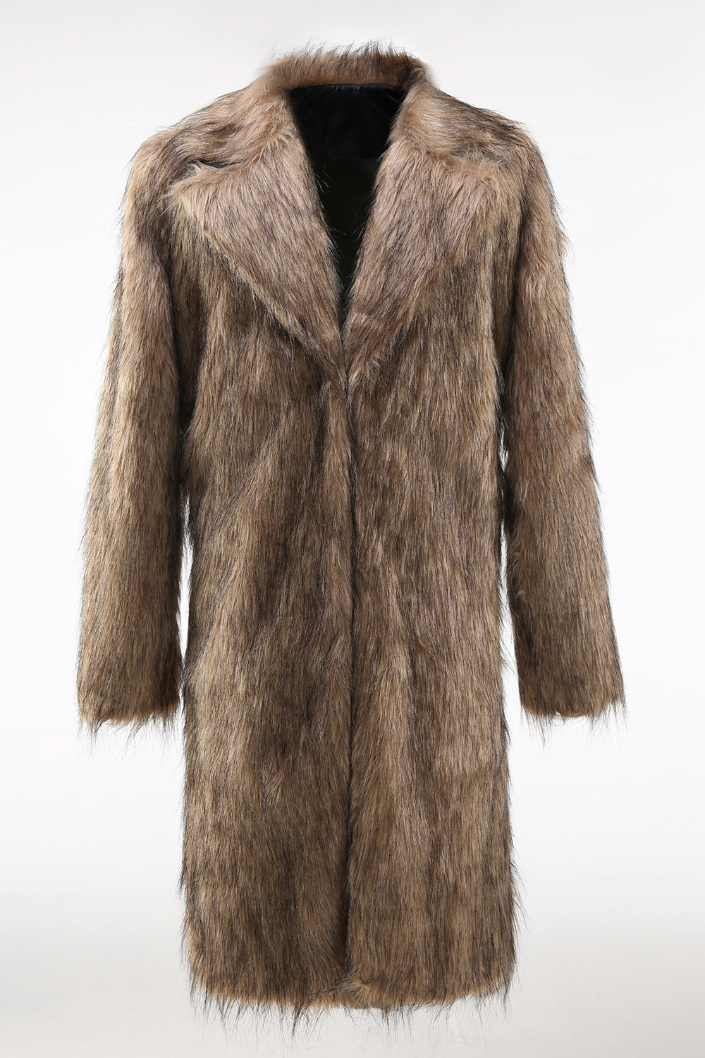 Khaki Fluffy Lang Fuskepels Frakk