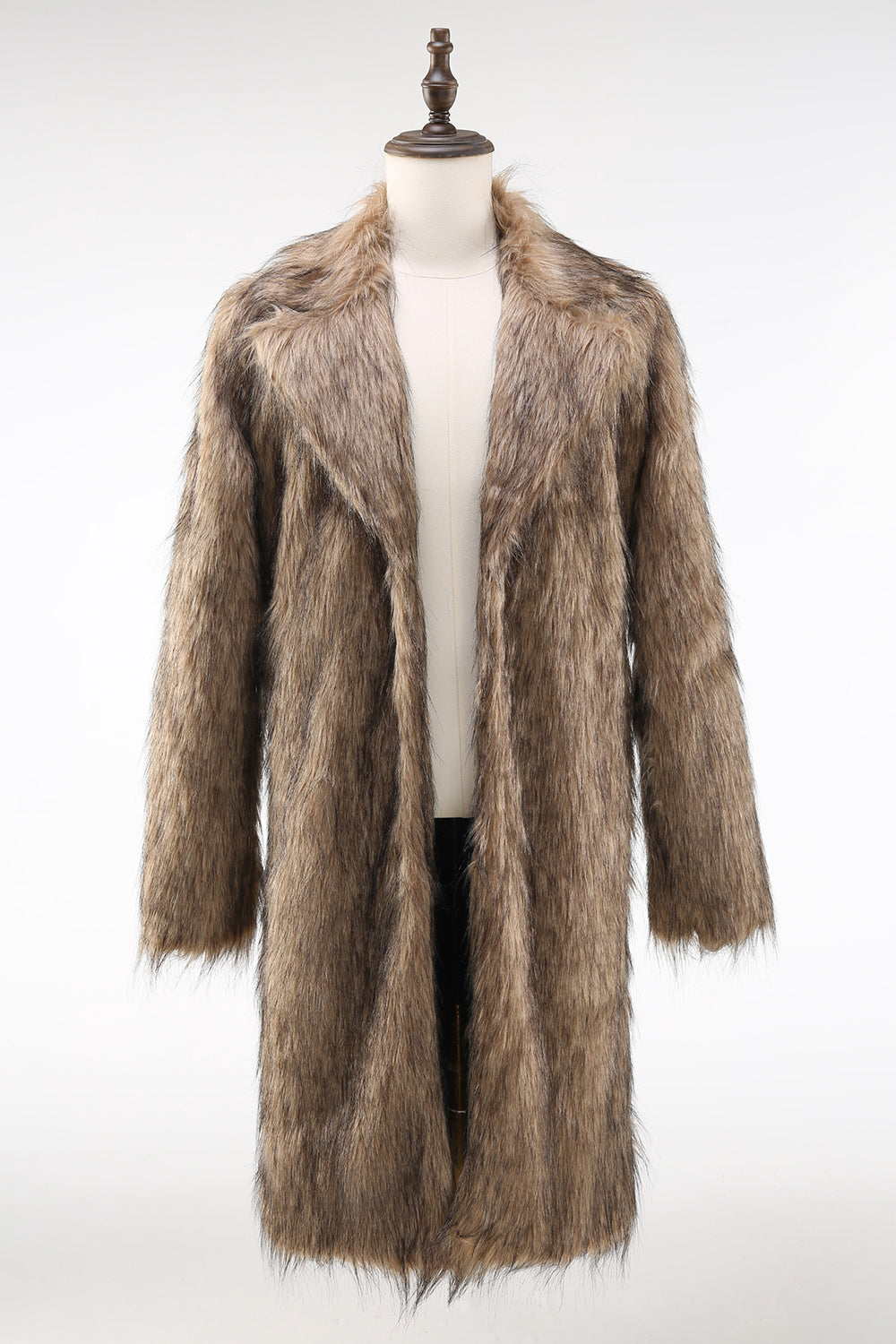 Khaki Fluffy Lang Fuskepels Frakk