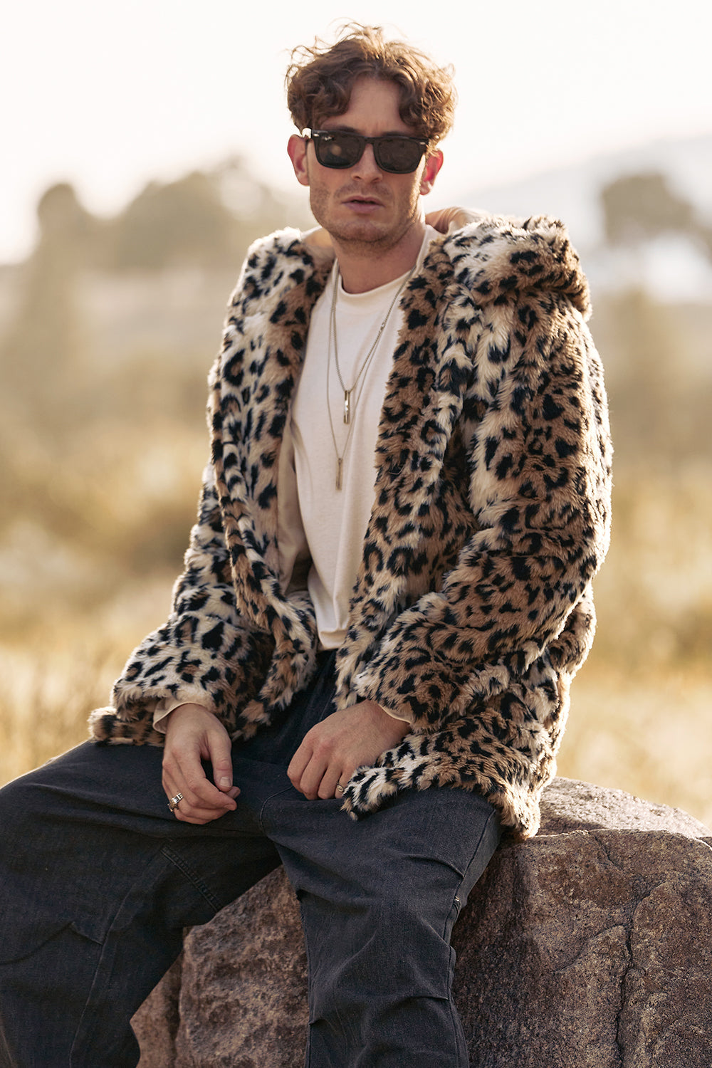 Leopard Mellomlang Fuskepels Vinter Herrefrakk