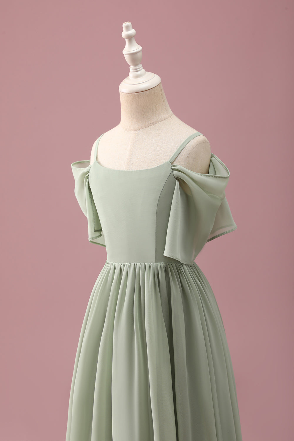 Sage A Line Spaghetti Stropper Chiffon Rynket Junior Brudepike Kjole