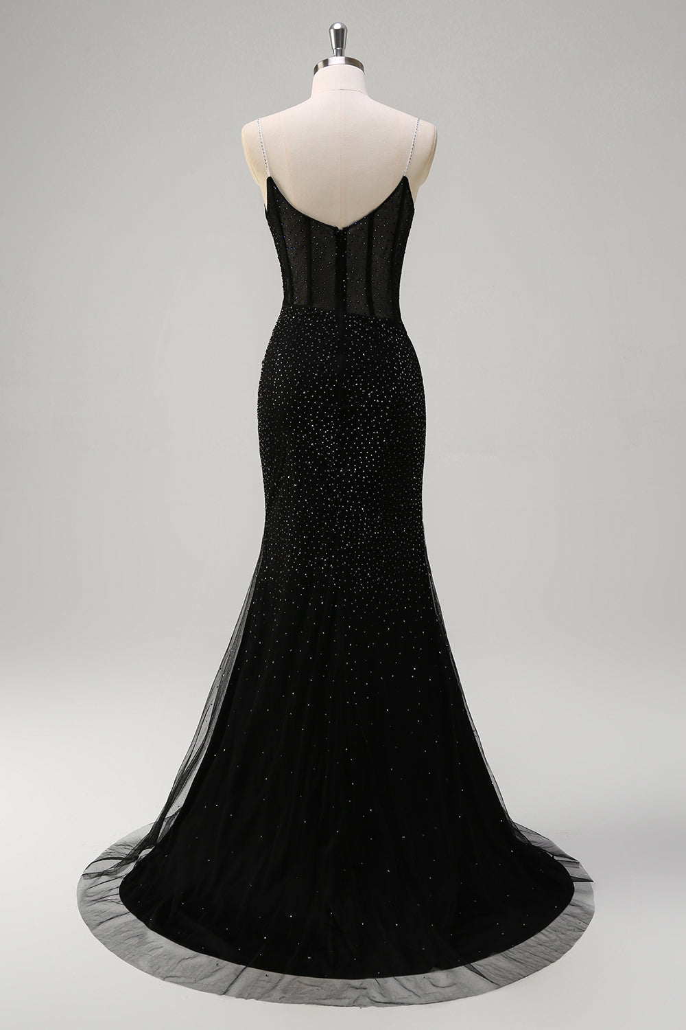 Kongeblå Korsett Havfrue Slit Lang Ballkjole med Perlekranse