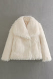 Fluffy Black Turn jakkeslag fuskepels vinterfrakk