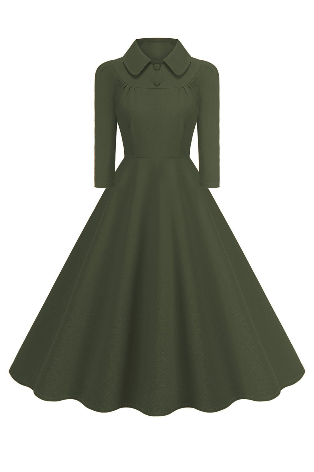 Gul Peter Pan Krage Lange Ermer A-linje Midi 1950-tallet Kjole