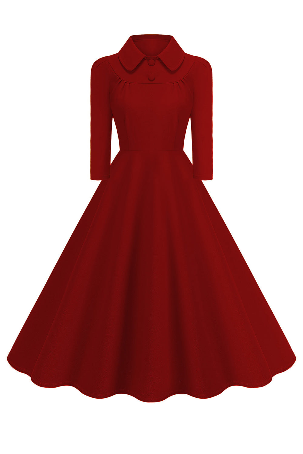 Gul Peter Pan Krage Lange Ermer A-linje Midi 1950-tallet Kjole