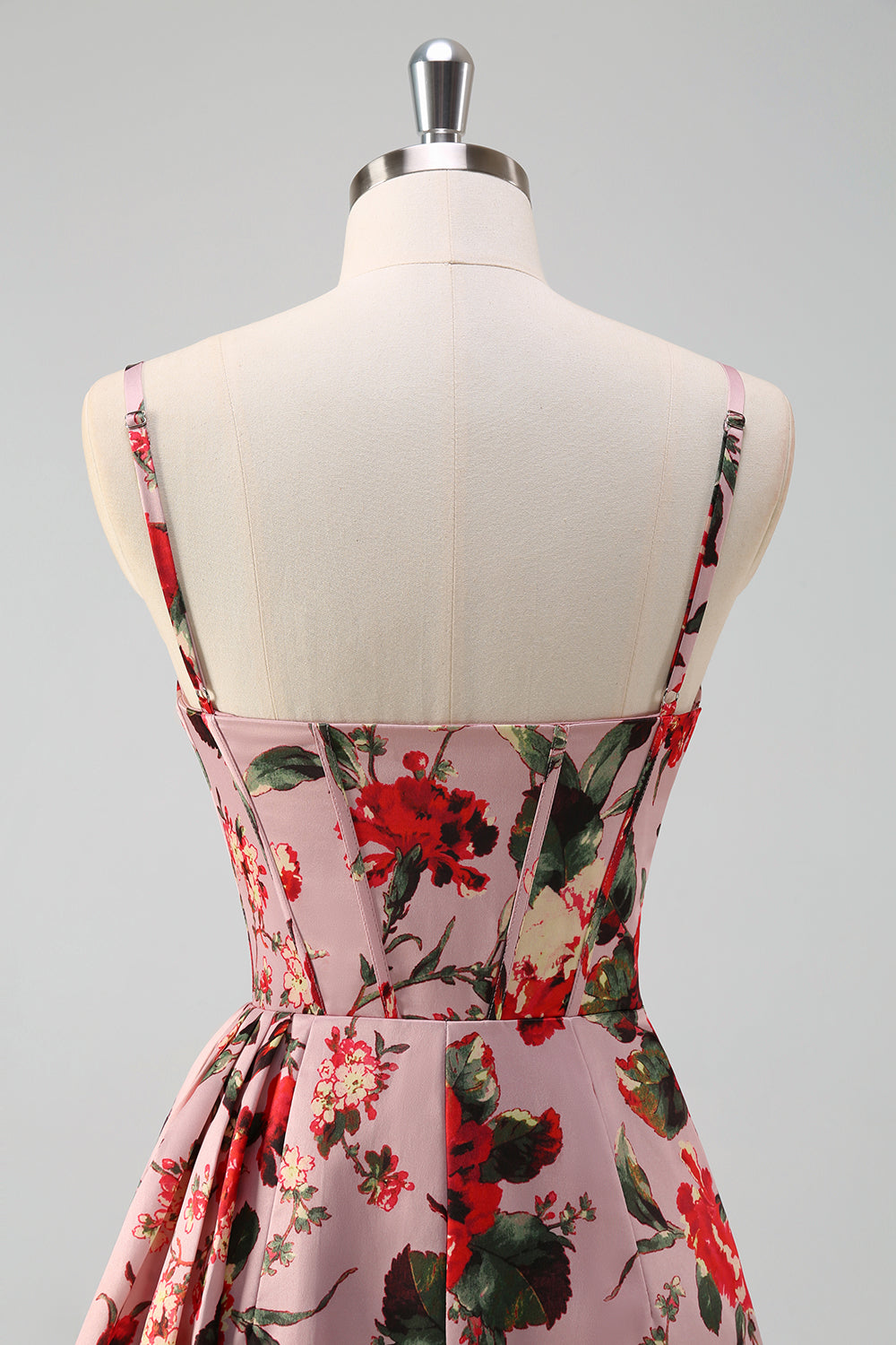 Rosa Rød Blomst Slire Spaghetti Stropper Korsett Ruched Lang Skoleball Kjole Med Splitt