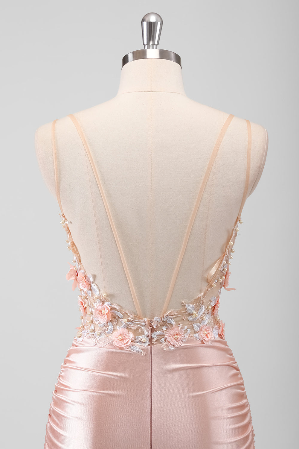 Mermaid Peach Floral Korsett Lang Ballkjole med Splitt