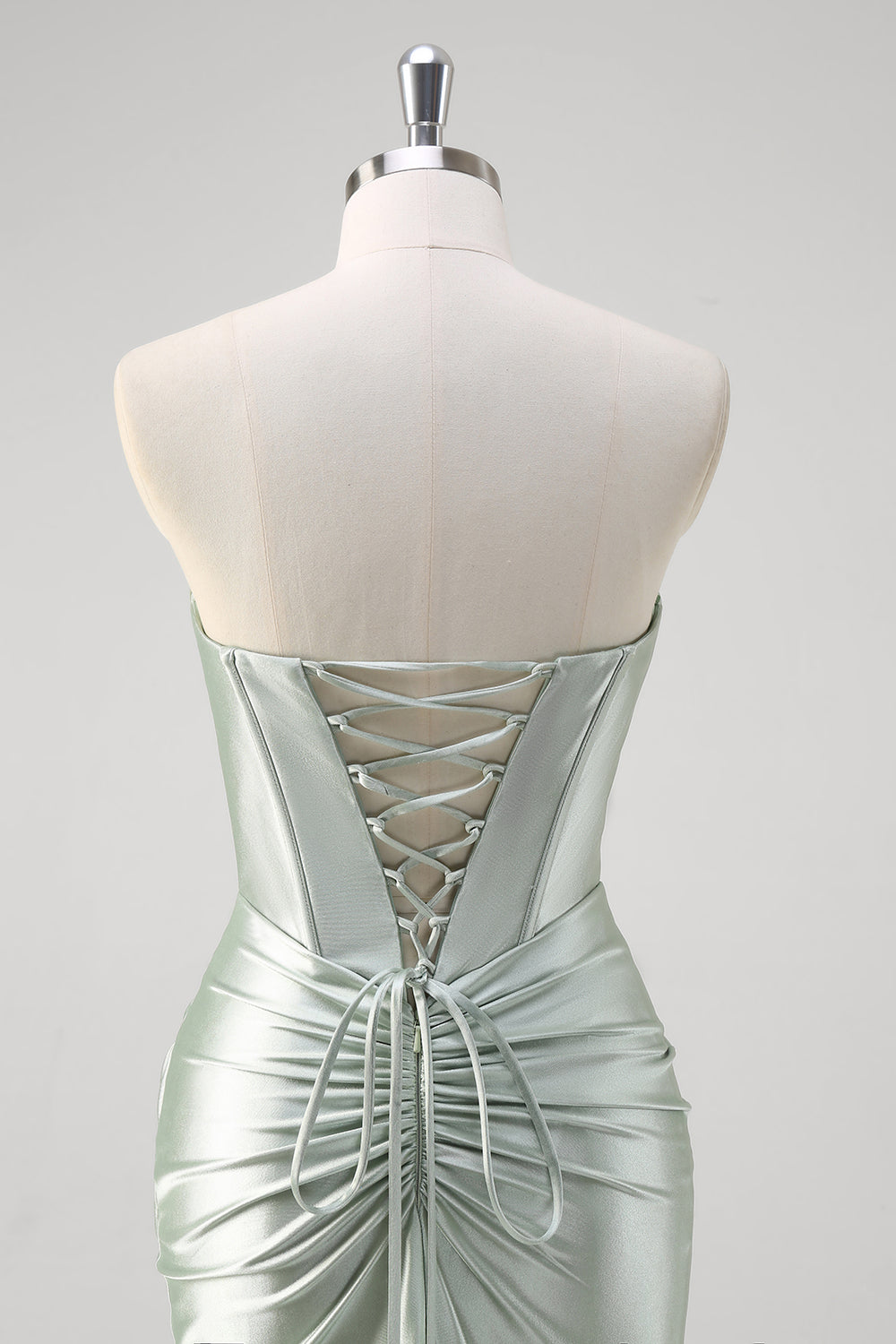 Matcha Havfrue Kjæreste Sateng Rynket Lang Korsett Ballkjole Med Splitt