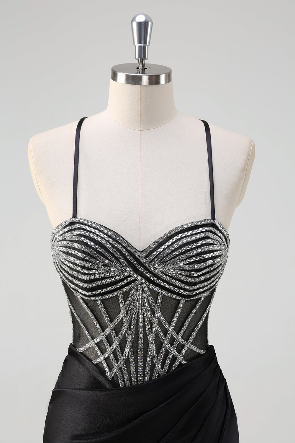 Glitrende Svart Havfrue Halterneck Beaded Lang Ballkjole Med Splitt