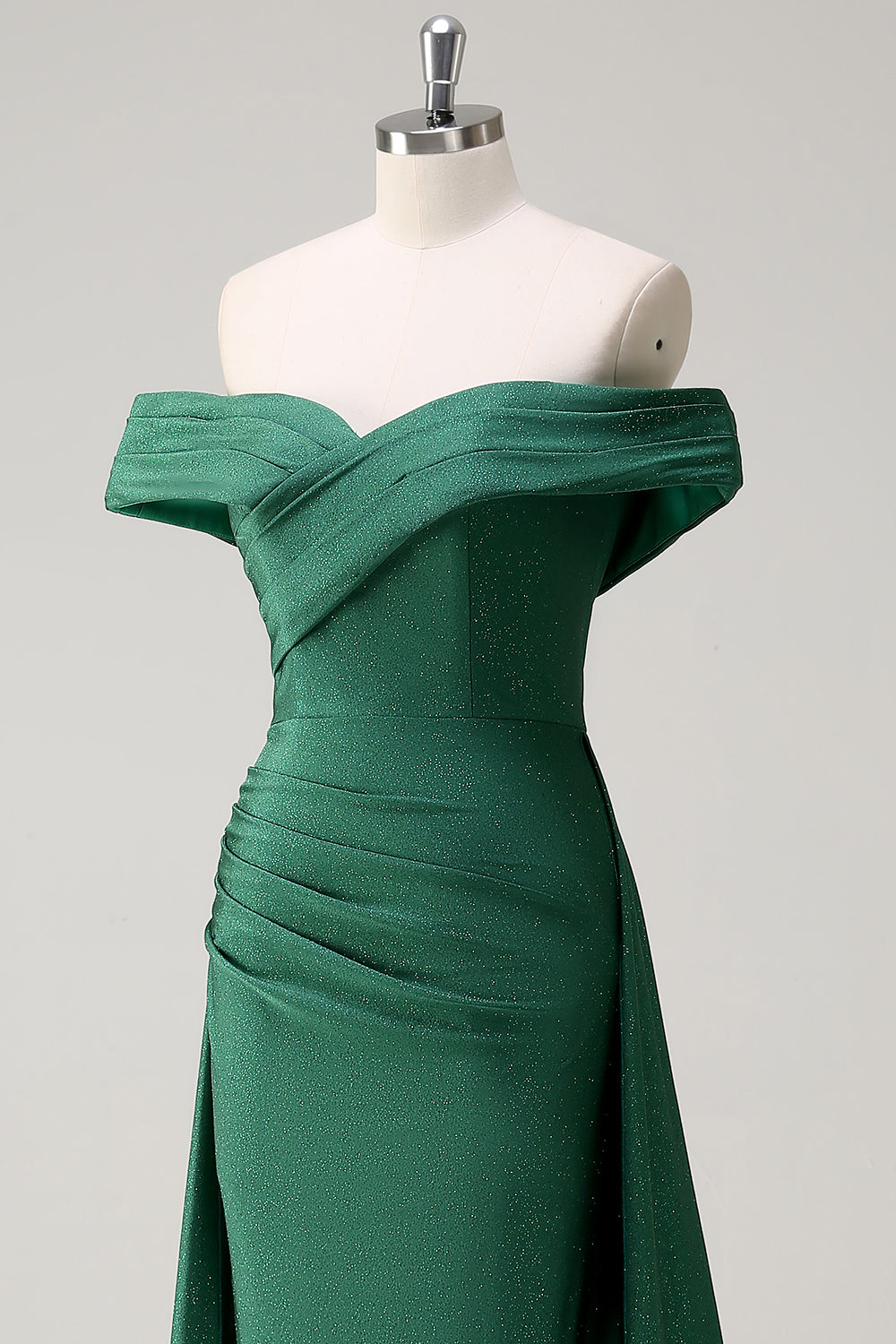 Glitter Mørkegrønn Off the Shoulder Havfrue Ballkjole