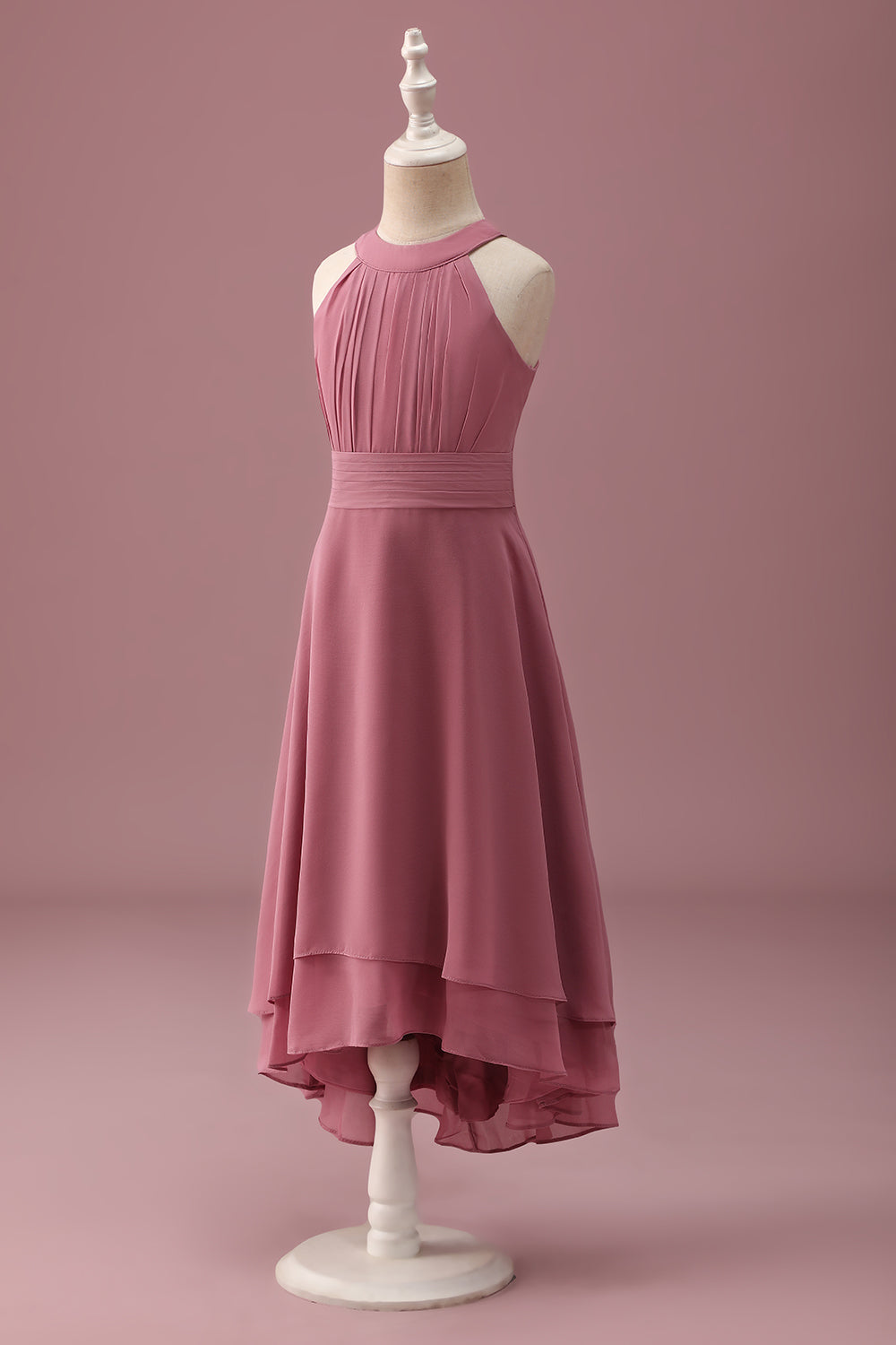 Desert Rose Halter Chiffon Høy Lav Junior Brudepike Kjole