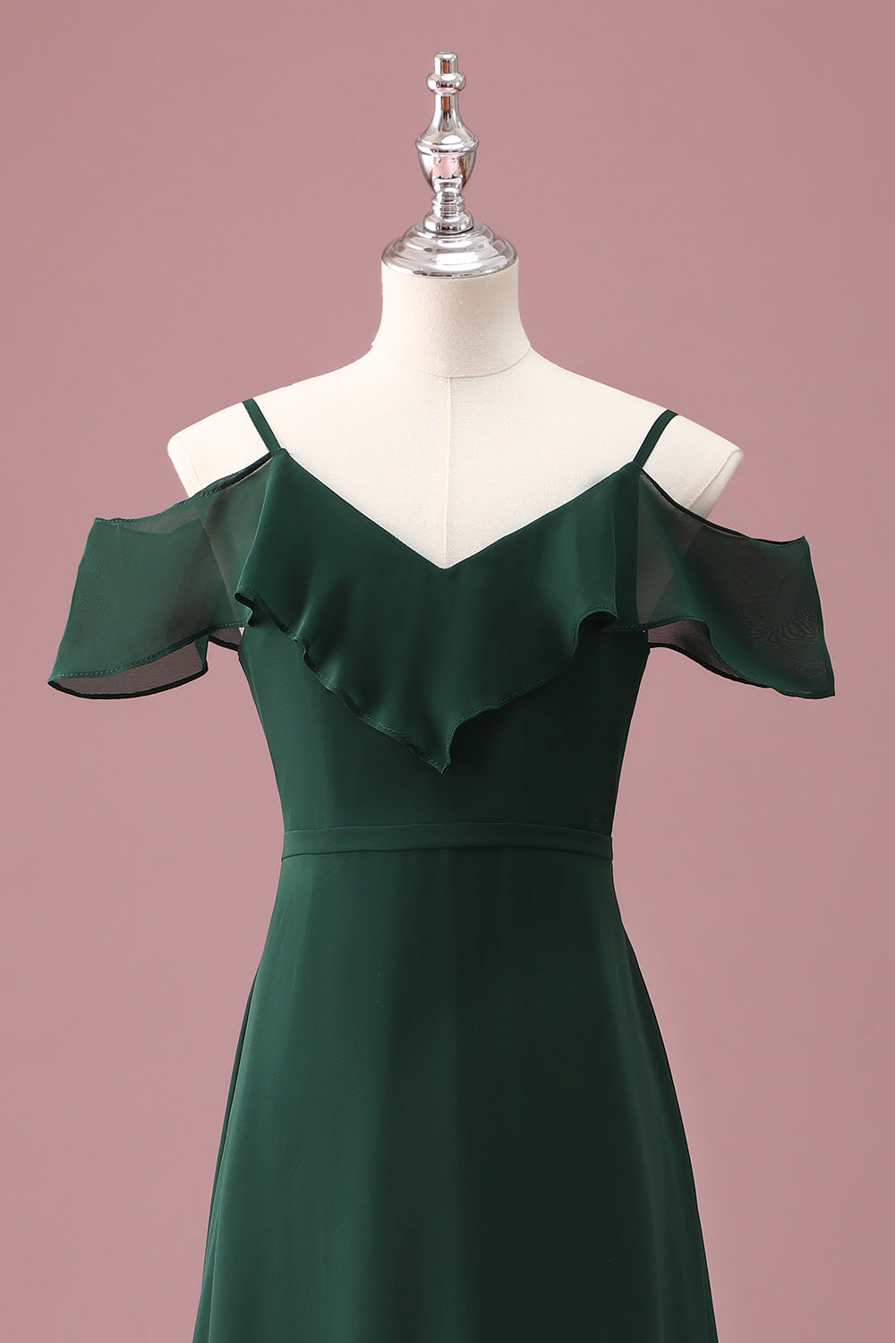 Mørk Grønn A Line Off The Shoulder Ruffles Junior Brudepike Kjole