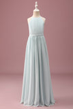 Mint Halter A-linje plissert lang Junior brudepikekjole