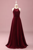 Burgunder Halter Blonder A Line Chiffon Lang Junior Brudepike Kjole