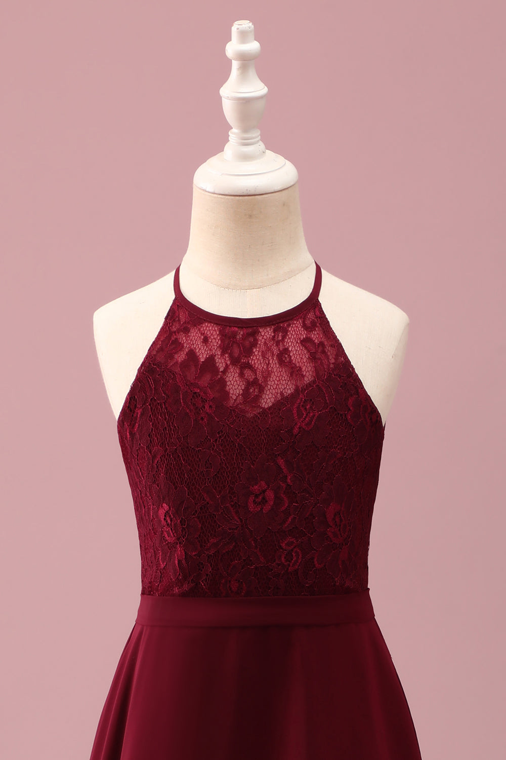 Burgunder Halter Blonder A Line Chiffon Lang Junior Brudepike Kjole