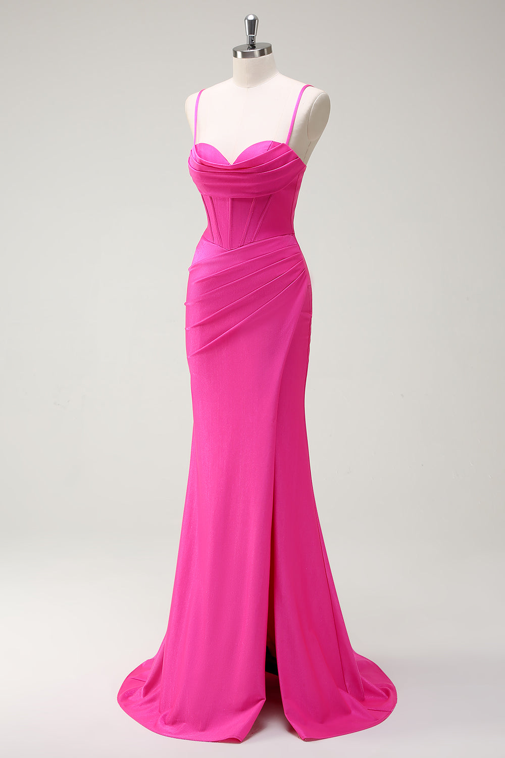 Fuchsia Spaghetti Stropper Havfrue Lang Ballkjole med Splitt
