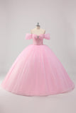 Prinsesse Rosa Ballkjole Off the Shoulder Beading Tyll Quinceanera Kjole