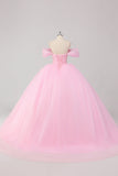 Prinsesse Rosa Ballkjole Off the Shoulder Beading Tyll Quinceanera Kjole