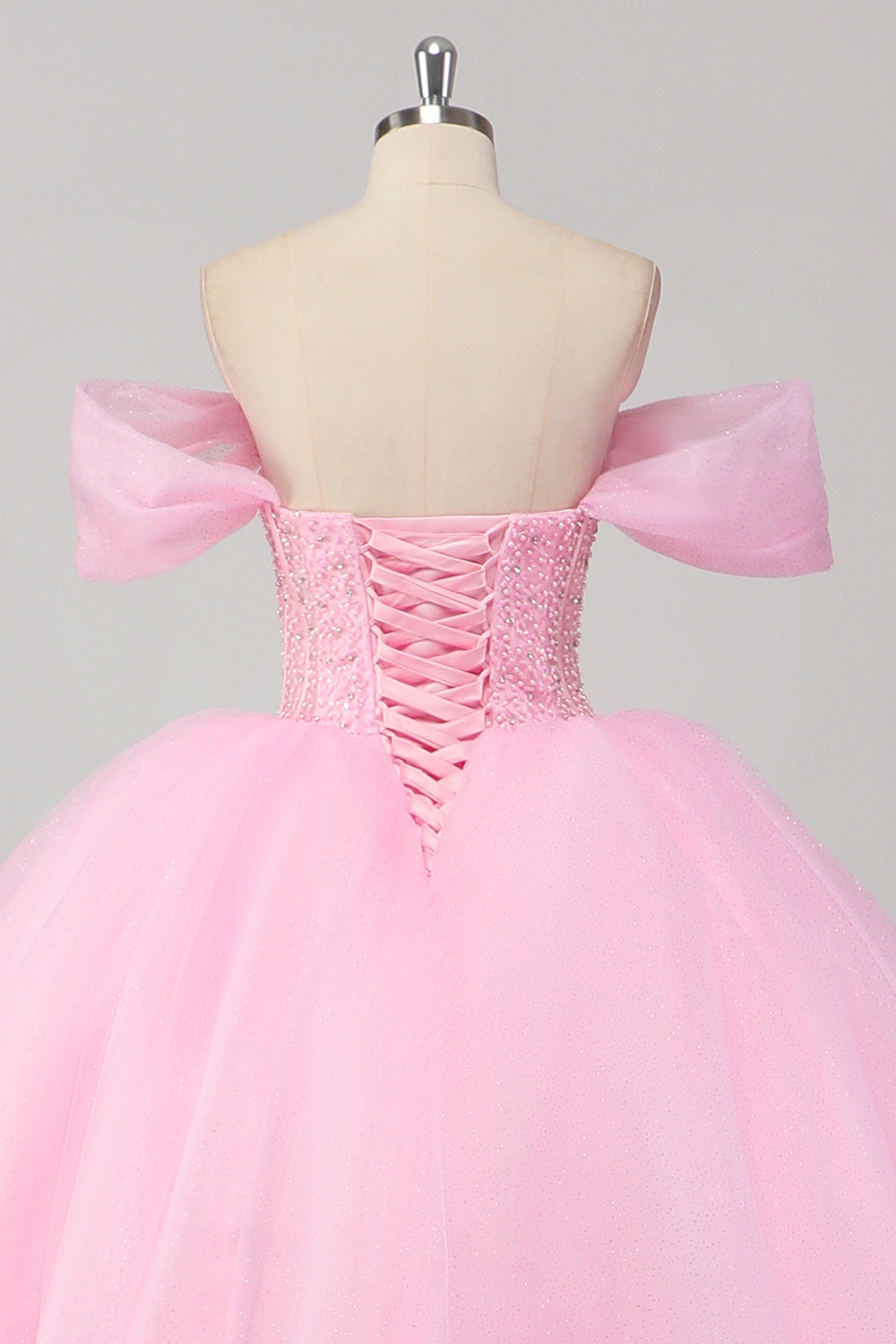 Prinsesse Rosa Ballkjole Off the Shoulder Beading Tyll Quinceanera Kjole