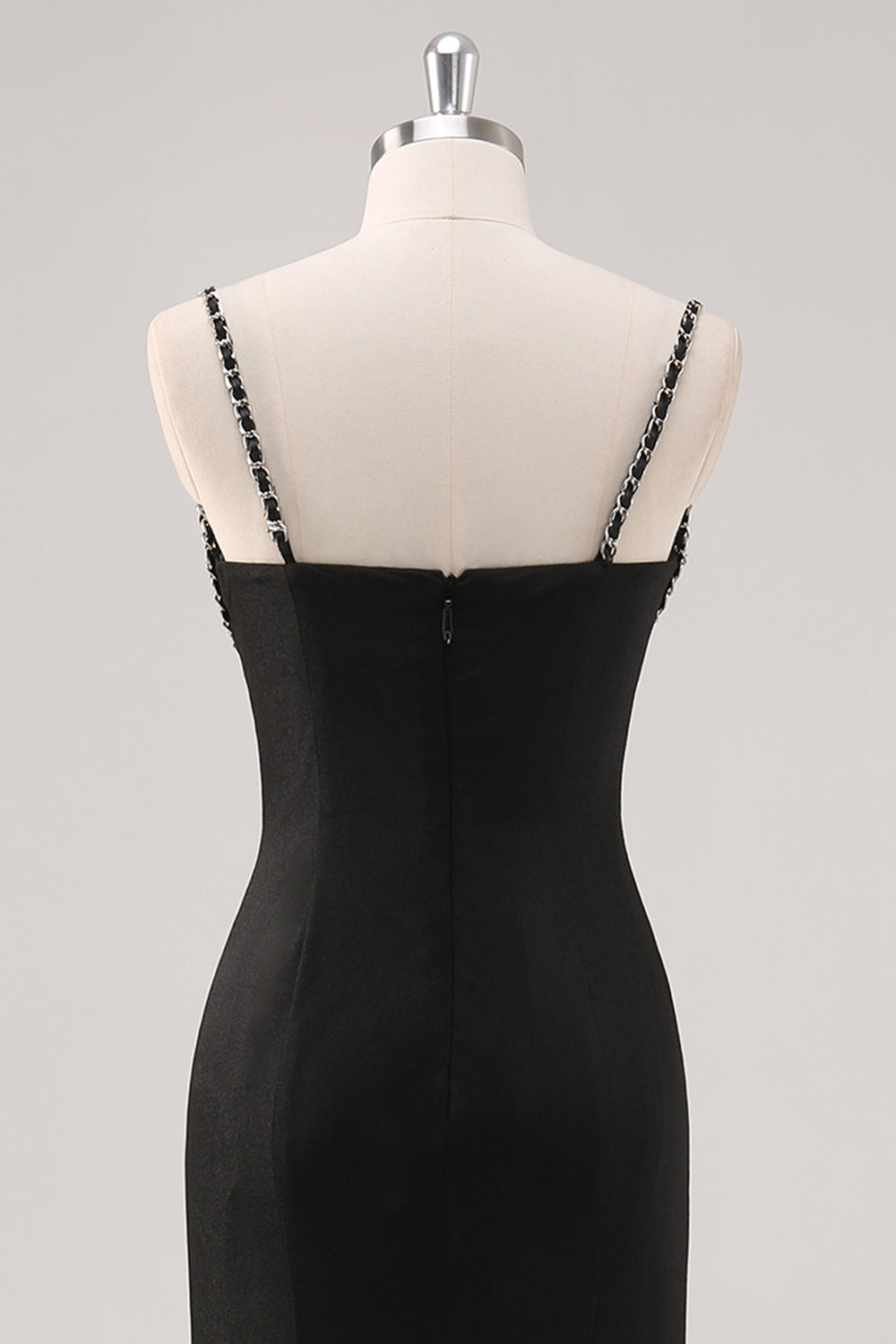 Enkel Svart Spaghetti Stropper Slire Formell Kjole