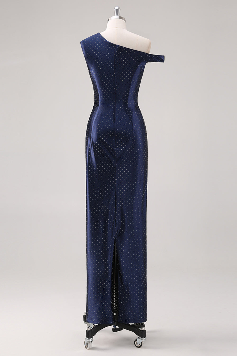 Navy Slire En Skulder Beaded Formell Kjole