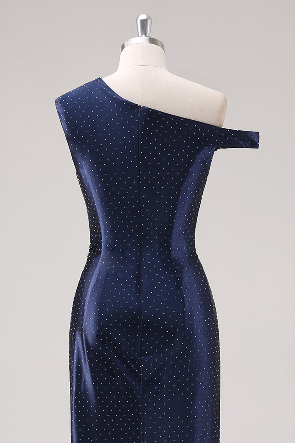 Navy Slire En Skulder Beaded Formell Kjole