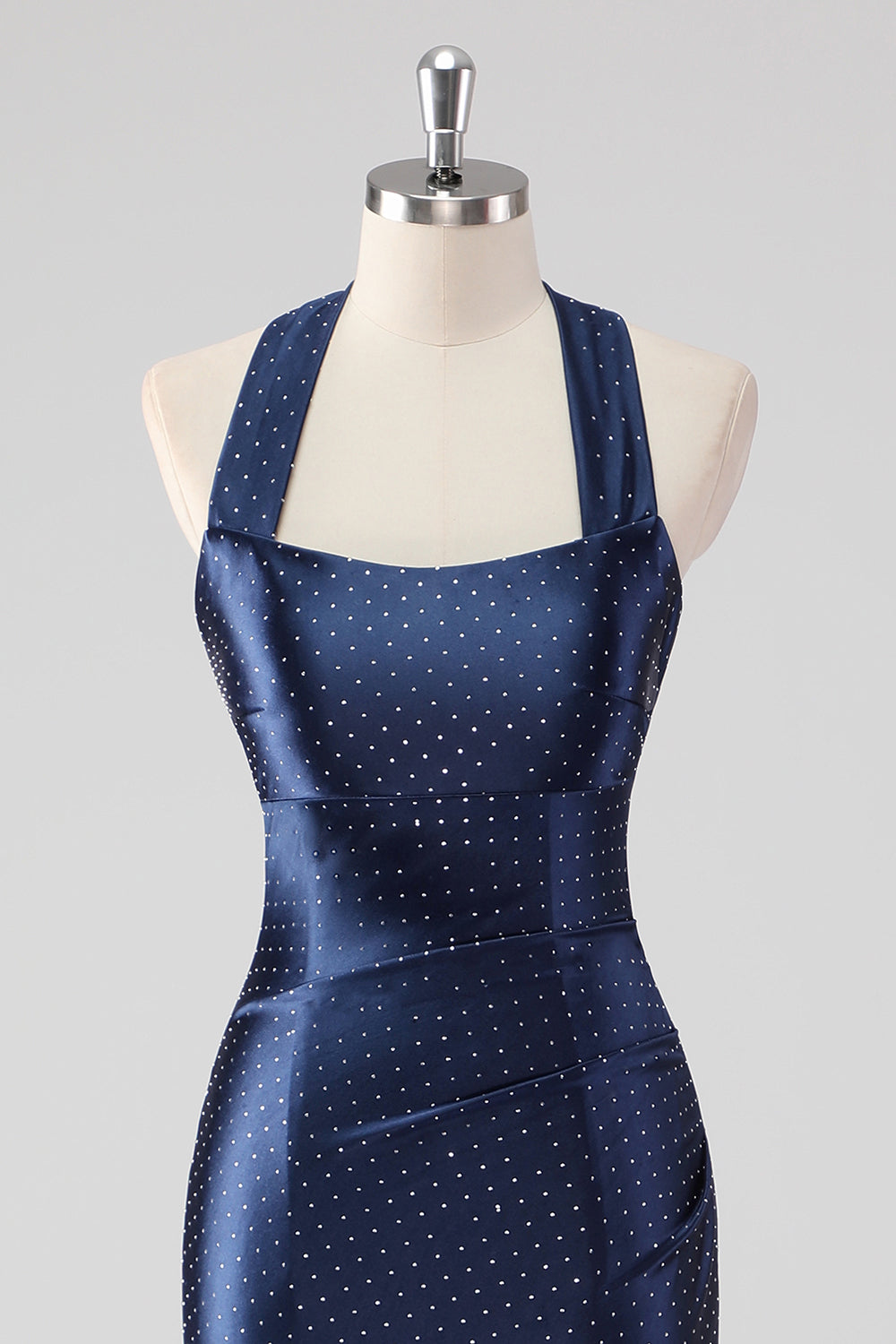 Navy Halter Beaded Havfrue Ruffles Lang Formell Kjole