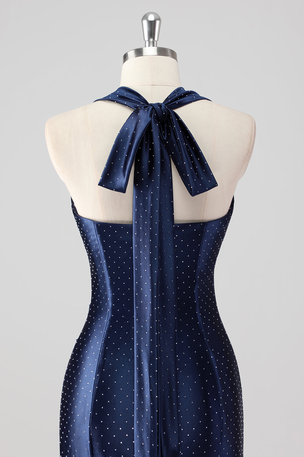 Navy Halter Beaded Havfrue Ruffles Lang Formell Kjole