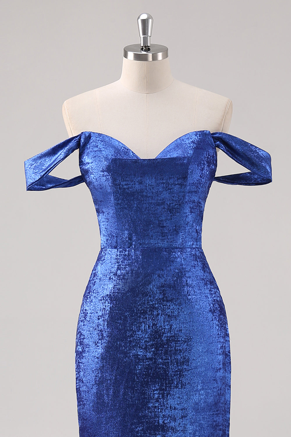 Kongeblå sateng Off The Shoulder lang formell kjole med avtakbare ermer