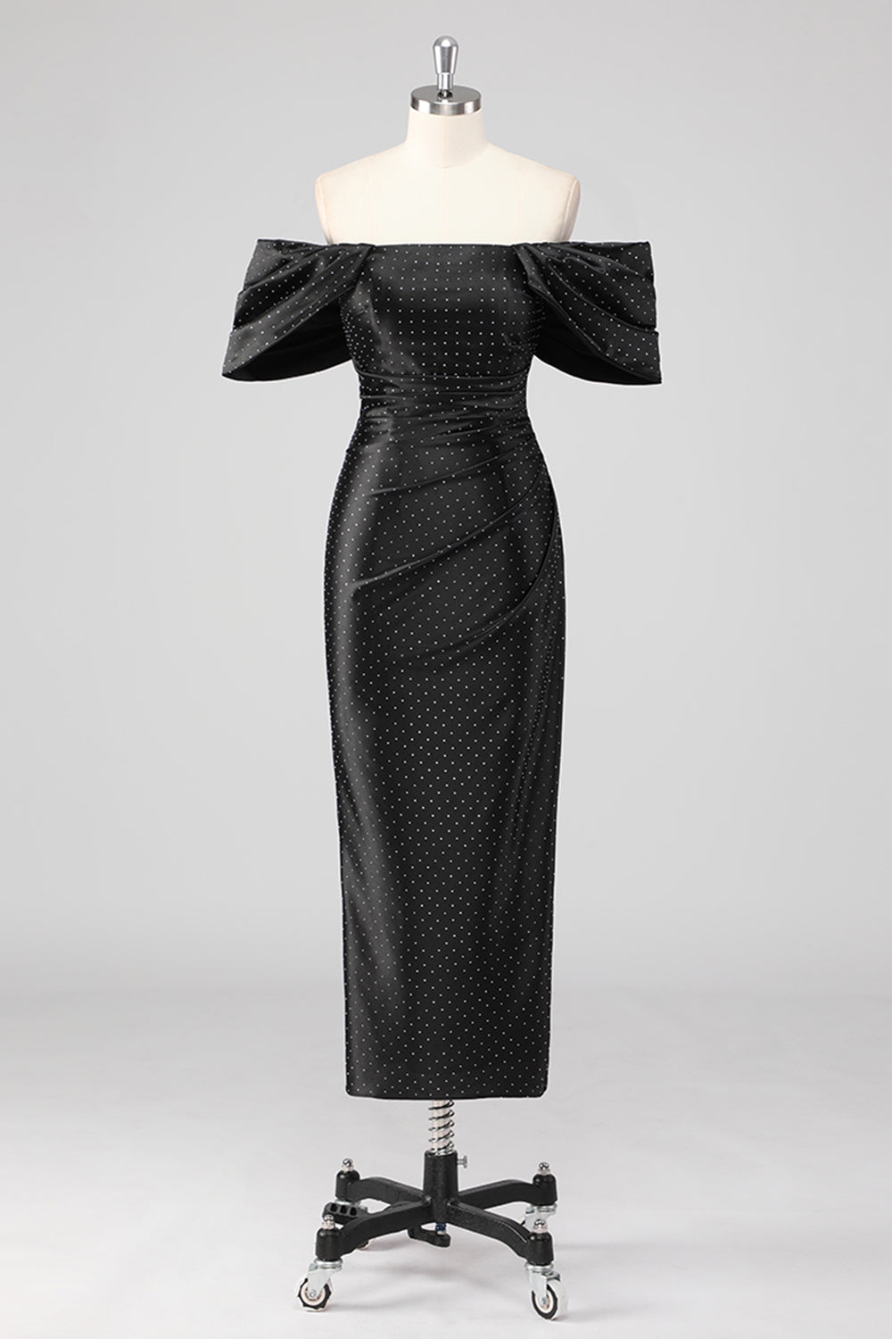 Svart Slire Off The Shoulder Formell Kjole med Perler