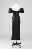 Svart Slire Off The Shoulder Formell Kjole med Perler