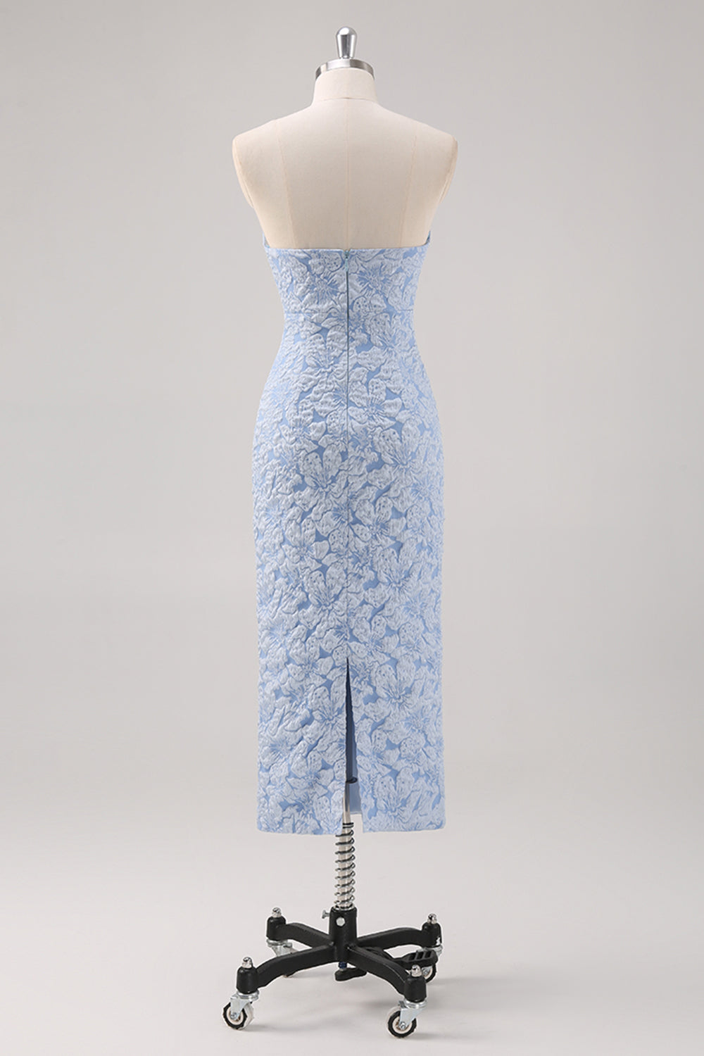 Blå blomster te-lengde formell kjole med puffermer