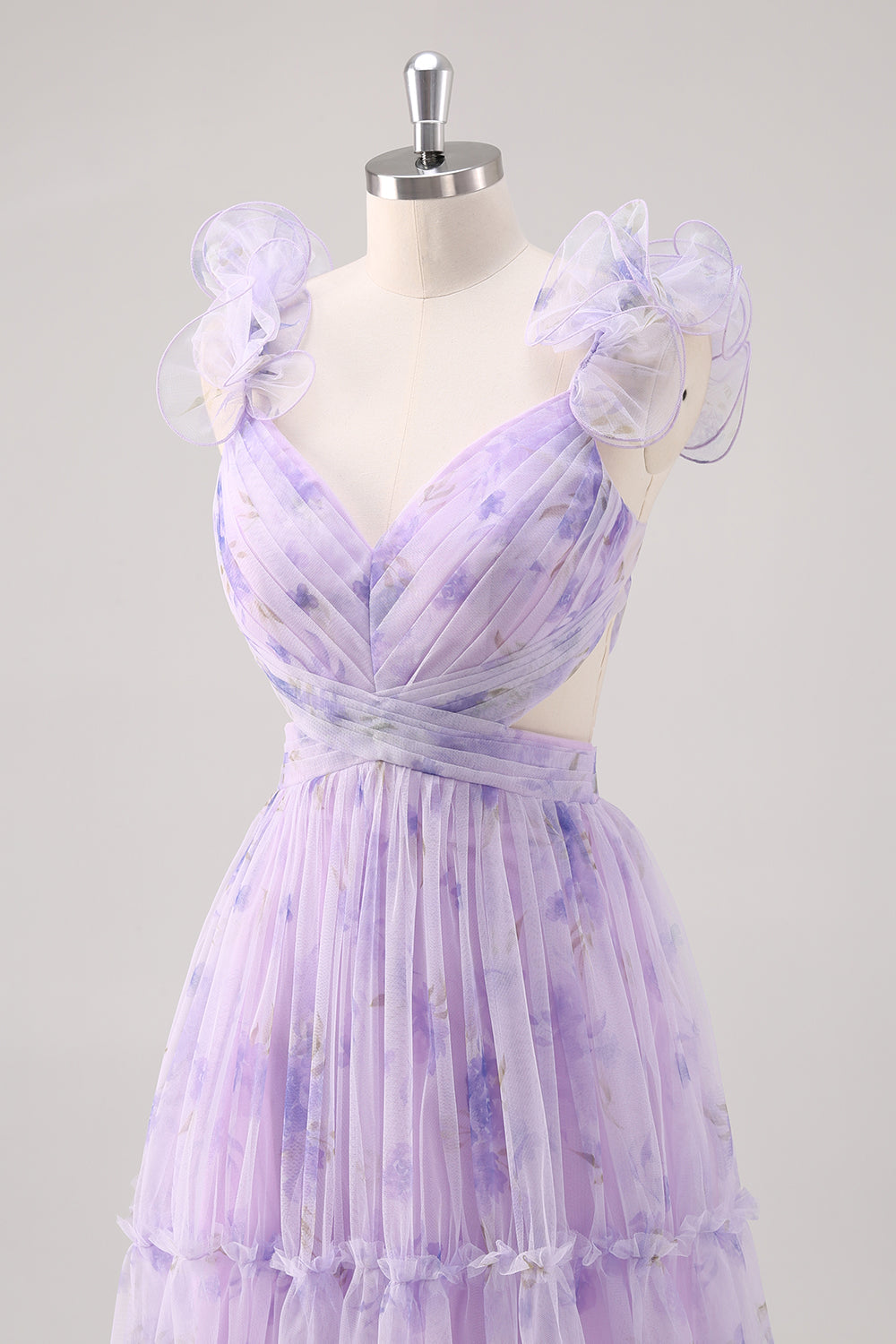 Lavendelblomst En linje utskåret plissert lang brudepikekjole