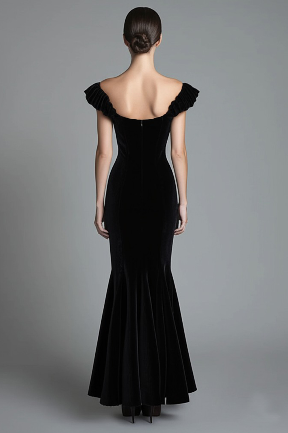 Off the Shoulder Havfrue Svart Fløyel Lang Formell Kjole