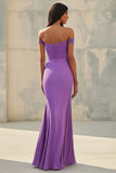 Havfrue Off Shoulder Lilla Chiffon Lang Formell Kjole