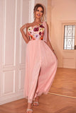 Blush Floral En Skulder A-linje Tyll Te Lengde Formell Kjole