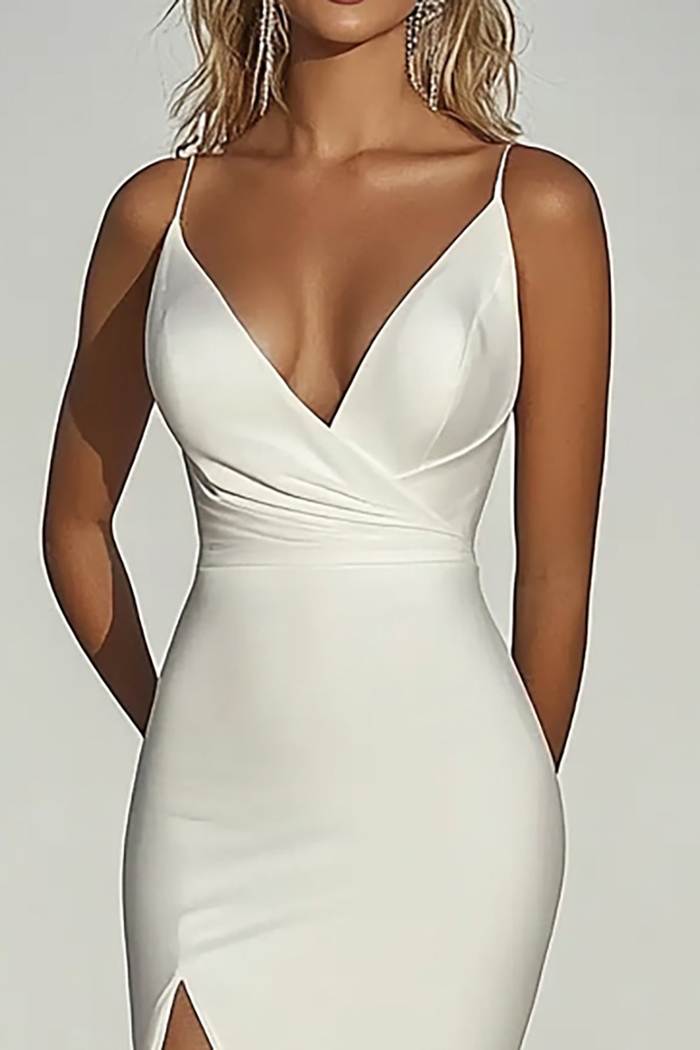 Elegant Elfenben Off the Shoulder Sateng Havfrue Ruched Lang Brudekjole Med Splitt