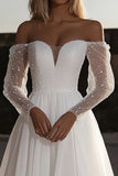Organza Sweetheart Ivory A Line Brudekjole med lange ermer